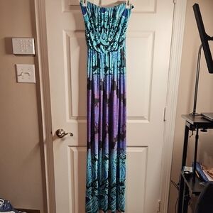 Blue and Purple Strapless Maxi Dress